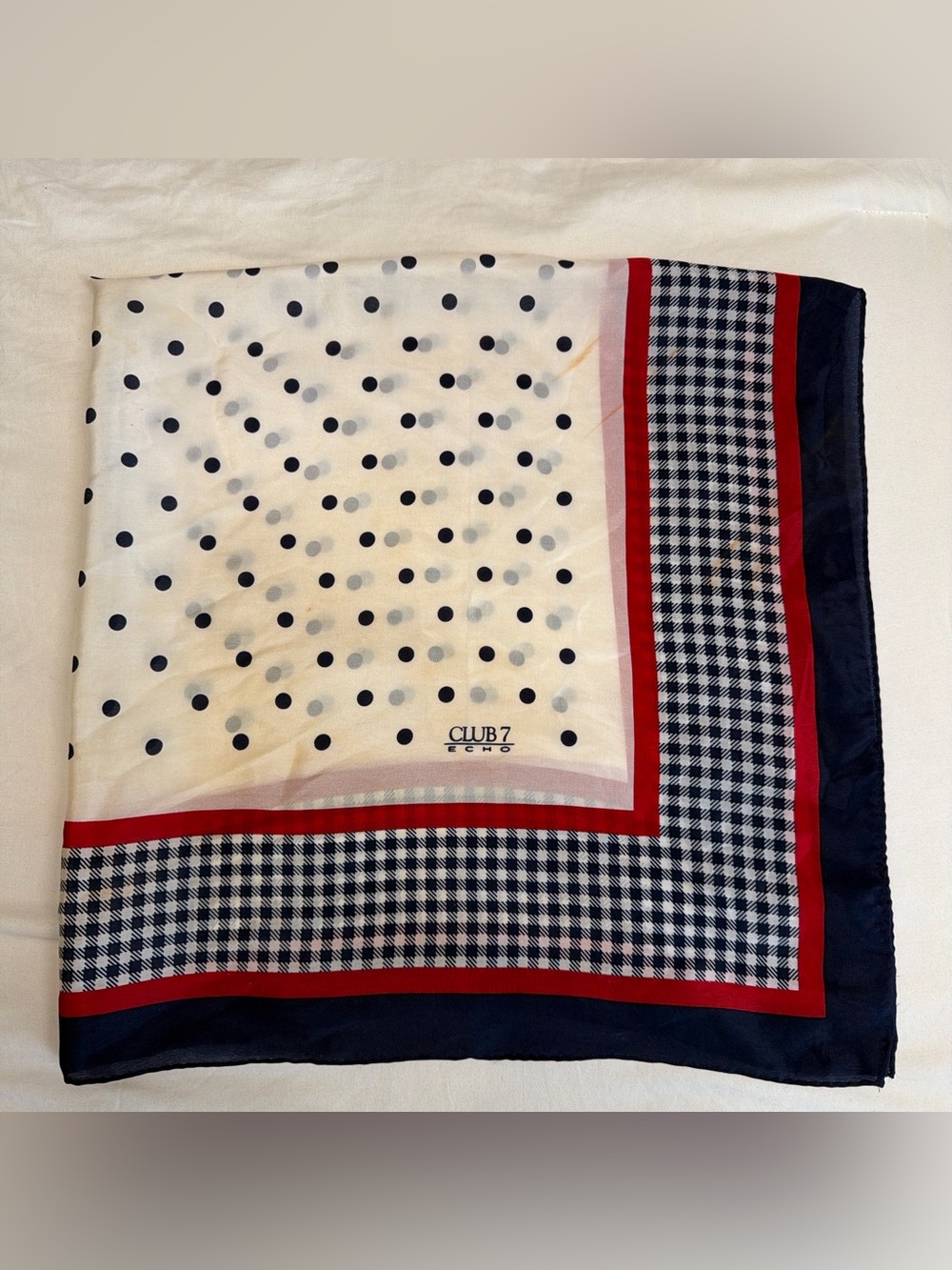 Vintage Club 7 Echo 100% Silk Polka Dot Houndstooth Scarf